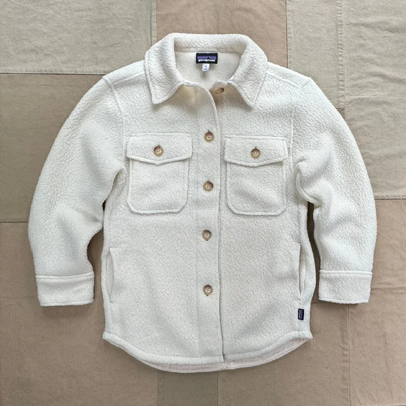 Women's Retro Pile Shacket, Natural Relaxed Fit Blouse