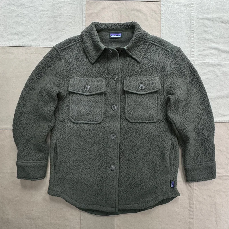 Women's Retro Pile Shacket, Pine Needle Green Elegant Lace Blouse
