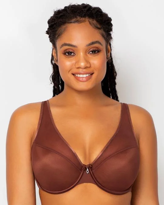 CURVY COUTURE 1310 SHEER MESH PLUNGE T-SHIRT BRA Basic T-Shirt Crew Neck Short Sleeve CURVY COUTURE 1310 SHEER MESH PLUNGE T-SHIRT BRA Basic T-Shirt Crew Neck Short Sleeve