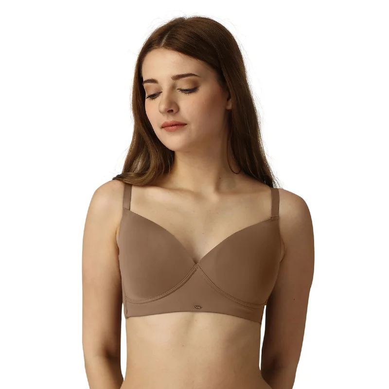 Full Coverage Padded Non Wired T-shirt Bra-CB-134 Ribbed Striped Patterned