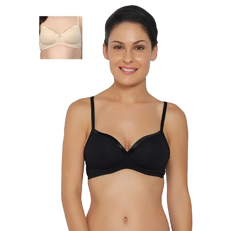 Medium Coverage Padded Non Wired T-shirt Bra (Pack of 2) CB-104 Graphic T-Shirt Round Neck Polyester Medium Coverage Padded Non Wired T-shirt Bra (Pack of 2) CB-104 Graphic T-Shirt Round Neck Polyester