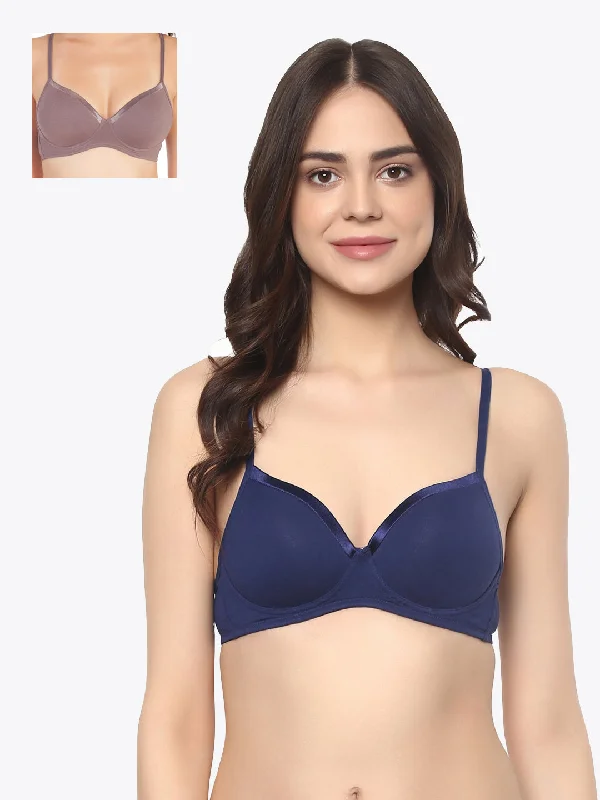 Medium Coverage Padded Non Wired T-shirt Bra (Pack of 2) CB-104 Notch Collar Peter Pan Collar Cowl Neck