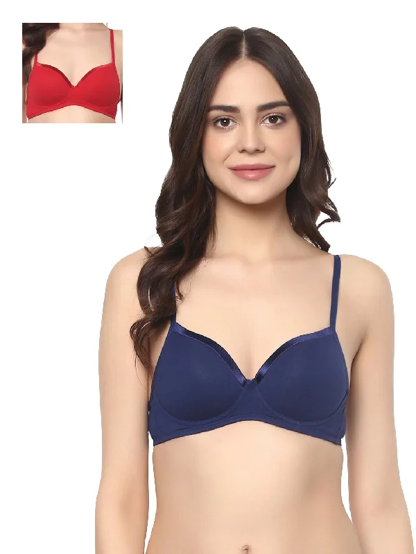 Medium Coverage Padded Non Wired T-shirt Bra (Pack of 2) CB-104 Collared Crew Neck Turtle Neck