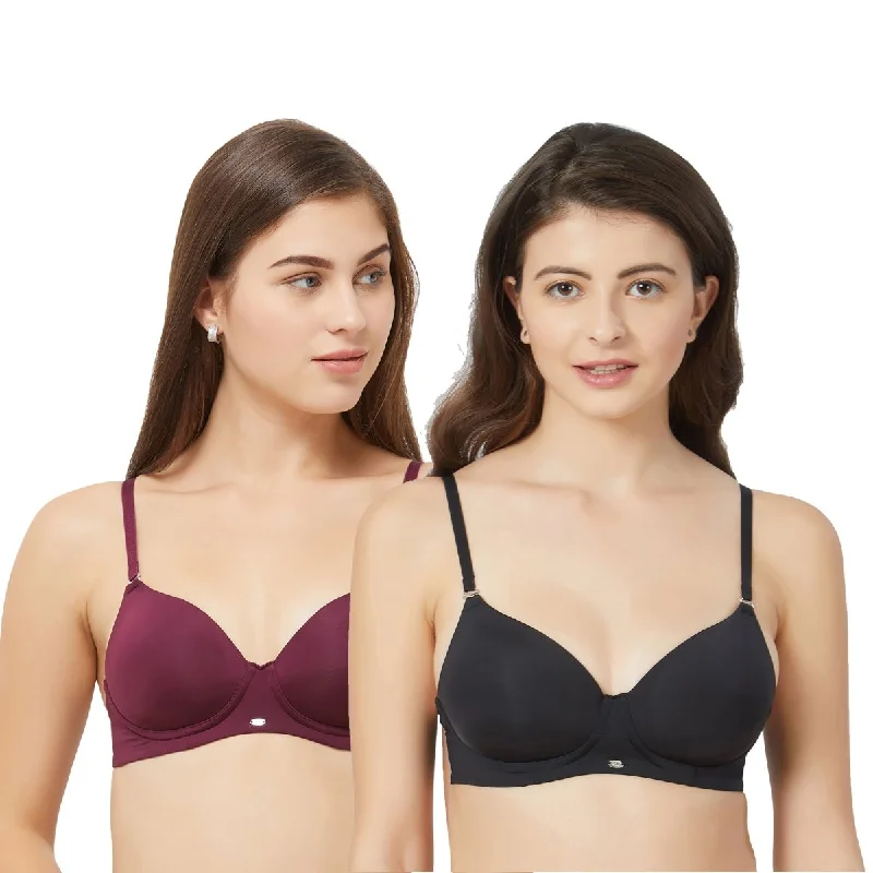 Semi/Medium Coverage Padded Non Wired T-shirt Bra with Detachable Straps (PACK OF 2) CB-125 Terry Blend Velvet Blend Canvas Blend Semi/Medium Coverage Padded Non Wired T-shirt Bra with Detachable Straps (PACK OF 2) CB-125 Terry Blend Velvet Blend Canvas Blend