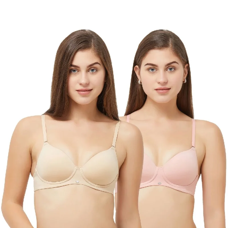 Semi/Medium Coverage Padded Non Wired T-shirt Bra with Detachable Straps (PACK OF 2) CB-125 Terry Blend Velvet Blend Canvas Blend Semi/Medium Coverage Padded Non Wired T-shirt Bra with Detachable Straps (PACK OF 2) CB-125 Terry Blend Velvet Blend Canvas Blend