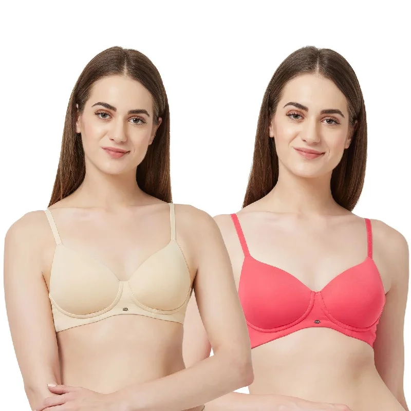 Semi/Medium Coverage Padded Non Wired T-shirt Bra(PACK OF 2)-CB-123 Mesh Fabric Canvas Fabric Denim Fabric Semi/Medium Coverage Padded Non Wired T-shirt Bra(PACK OF 2)-CB-123 Mesh Fabric Canvas Fabric Denim Fabric