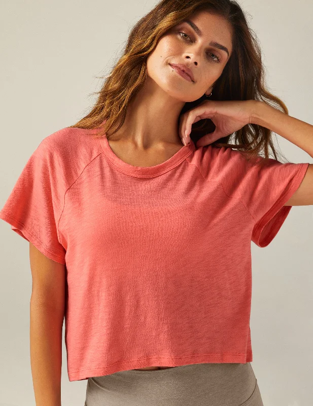 Signature High Low Cropped Tee Satin Fabric Silk Fabric Chiffon Fabric