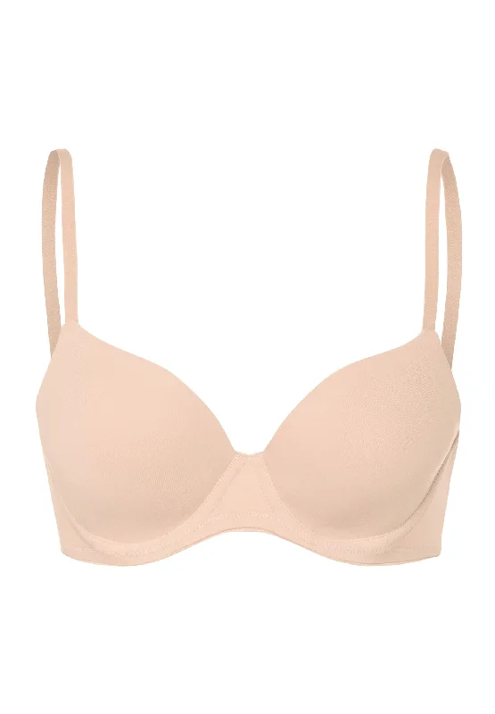 Cotton Sensation Padded T-Shirt Bra | Beige 71382-274 Print Jacquard Patchwork