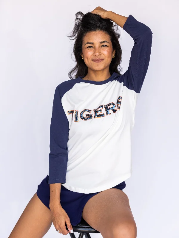 Auburn "Tigers" Navy Raglan Tee Cashmere Blend Cotton Blend Poly Blend