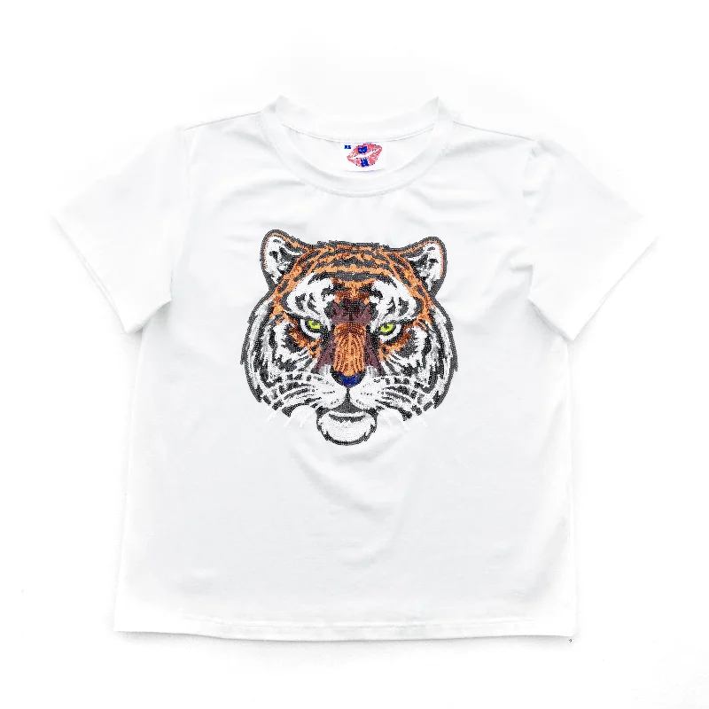 Orange Tiger Head Tee Spandex Blend Rayon Blend Denim Blend