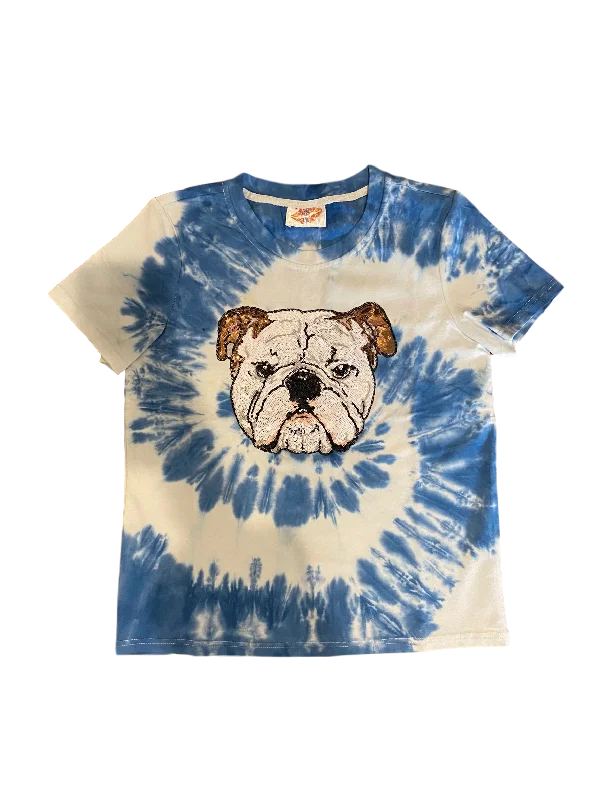 Blue Tie-Dye Bulldog Tee Graphic T-Shirt Round Neck Polyester