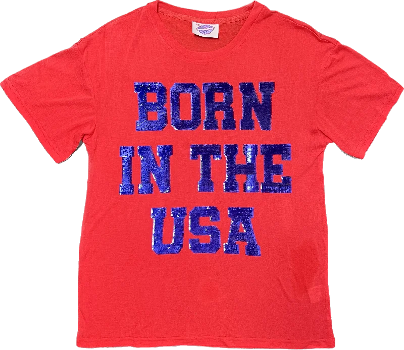 BORN IN THE USA Oversized Lightweight Tee Striped Floral Plaid