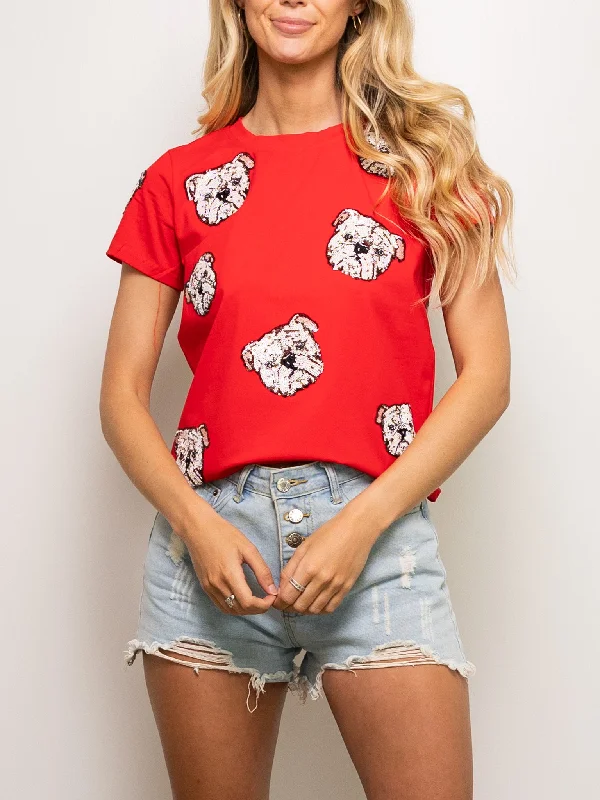 Bulldog Takeover Tee- Red Rayon Fabric Velvet Fabric Corduroy Fabric