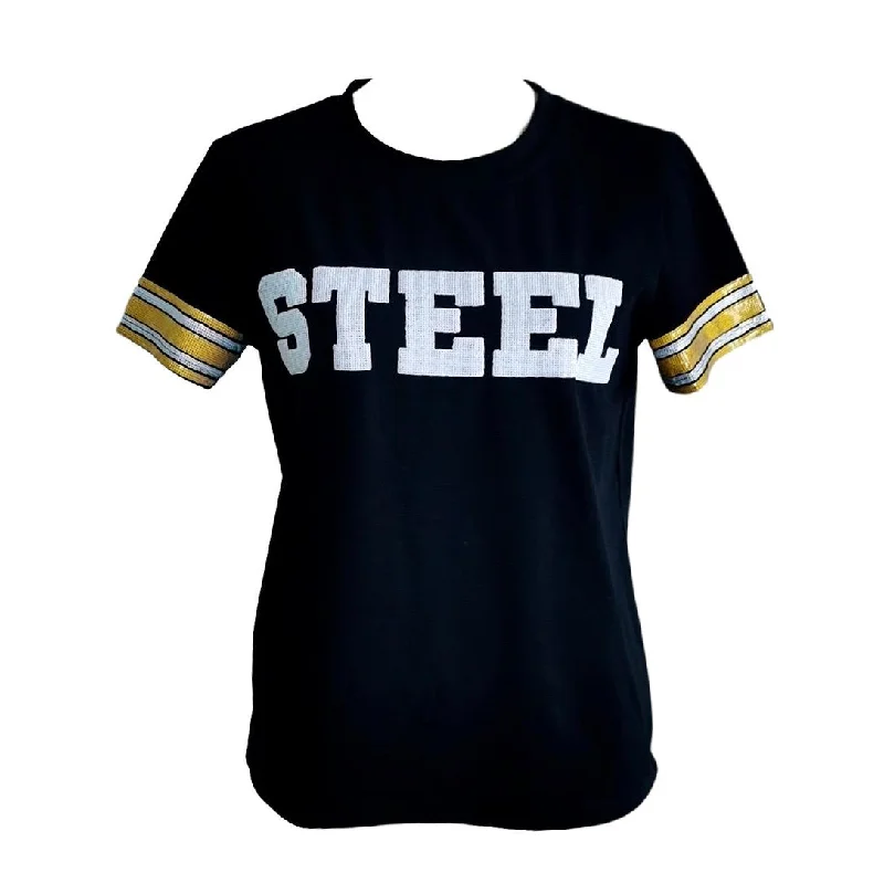 Steel Black Jersey Tee Real Fur Shearling Chenille