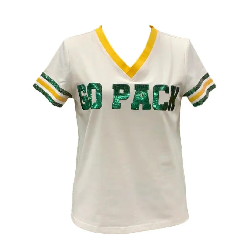 Go Pack White Color Rush Jersey Tee Print Jacquard Patchwork