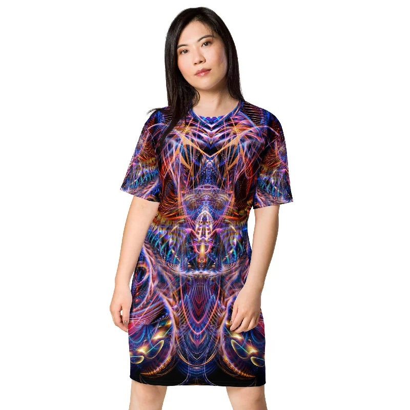 Cosmic Noise T-shirt Dress Welt Pockets Slit Pockets Flap Pockets