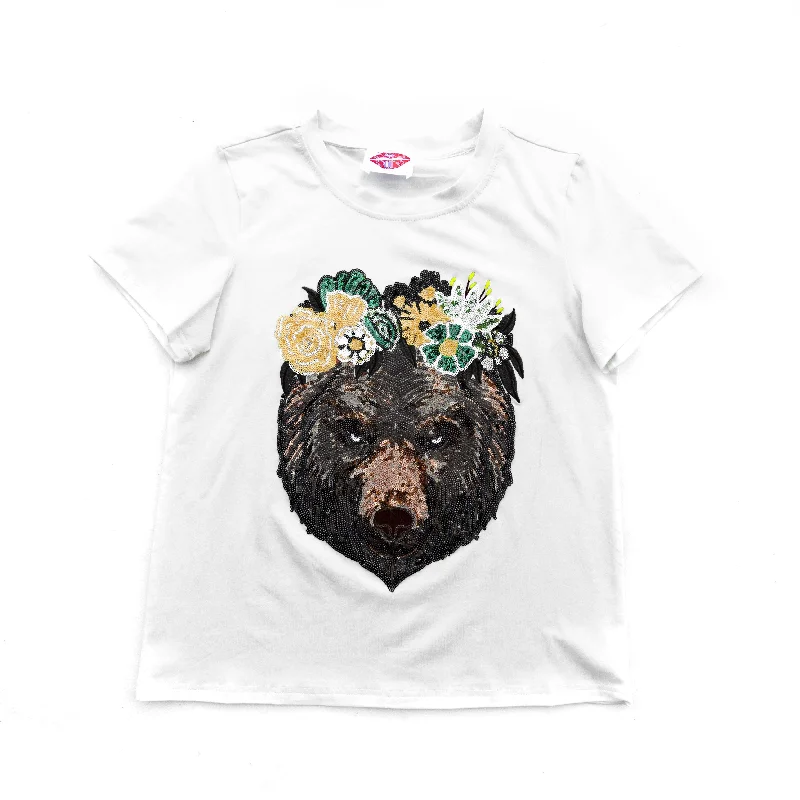 Flower Crown Bear Head Tee Thin T-Shirt Open Front Quick Dry