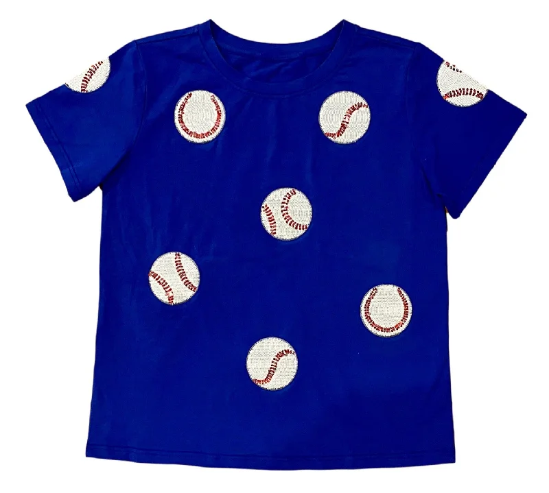 Fly Balls Blue Baseball Tee Satin Blend Silk Blend Wool Blend