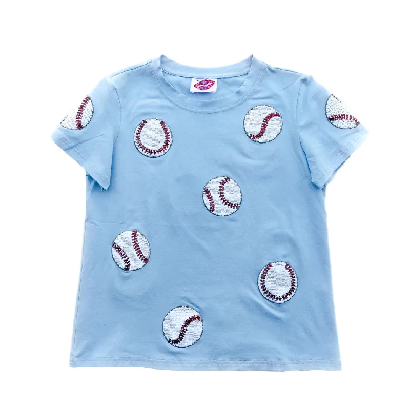Fly Balls Powder Blue Baseball Tee Thin T-Shirt Open Front Quick Dry