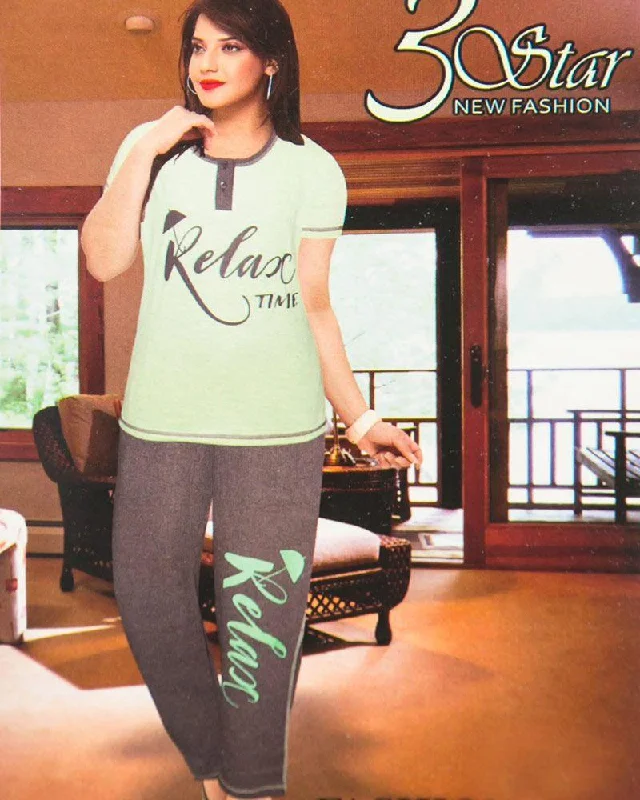 Ladies Nightdress & Pajama Sets with T-shirt by 3 Star - Green & Grey Collared Crew Neck Turtle Neck