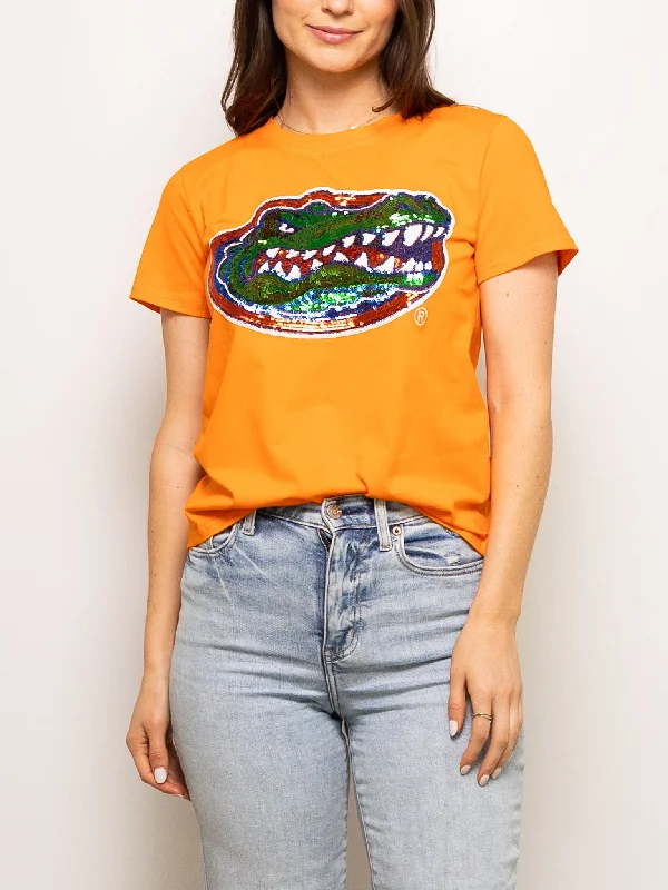 LICENSED ALLIGATOR HEAD TEE- ORANGE Denim Fabric Leather Fabric Suede Fabric