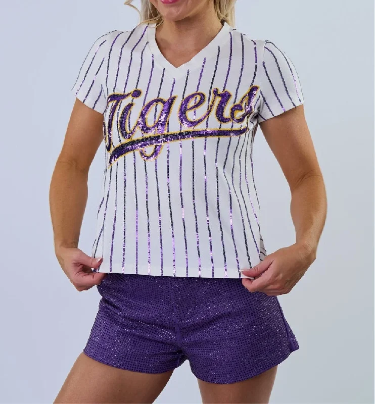Tigers Pinstripe Baseball Tee Iron Safe Non-Iron Wrinkle Free