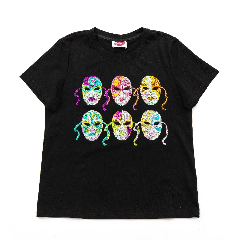 Mini Mardi Gras Mask Tee Graphic Embroidered Appliqued
