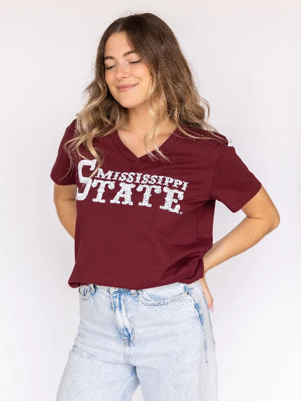 MISSISSIPPI STATE MAROON TEE Zippered Buttoned Snapped