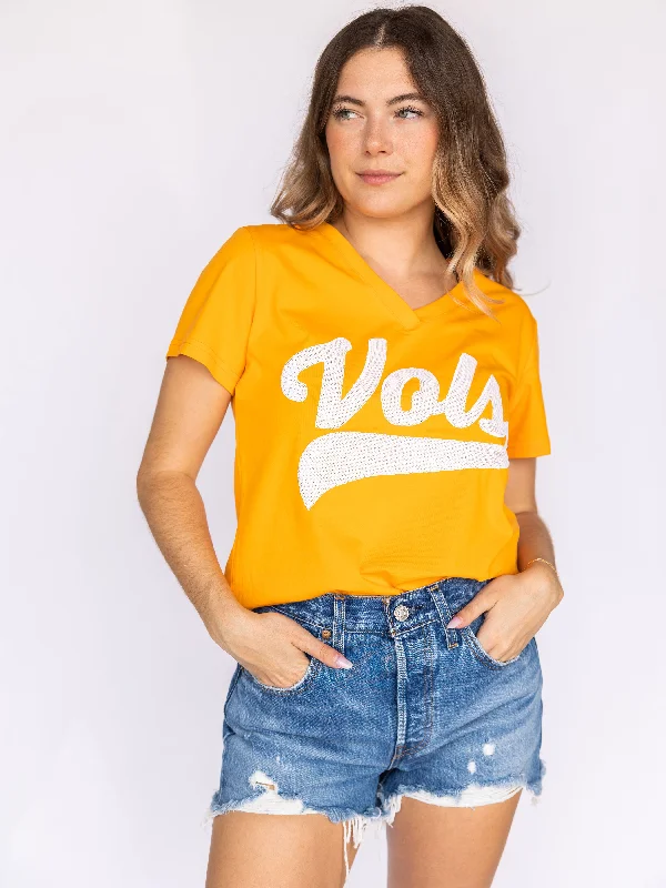 Orange Vols Baseball Tee Basic T-Shirt Crew Neck Short Sleeve