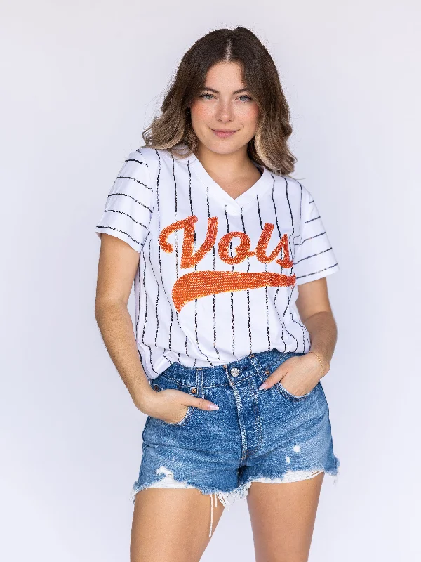 Pinstripe Vols Baseball Tee Zippered Front Buttoned Front Snap Front