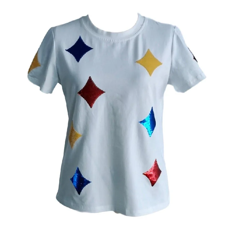 White Steel Elements Tee Sequined Glittery Shiny