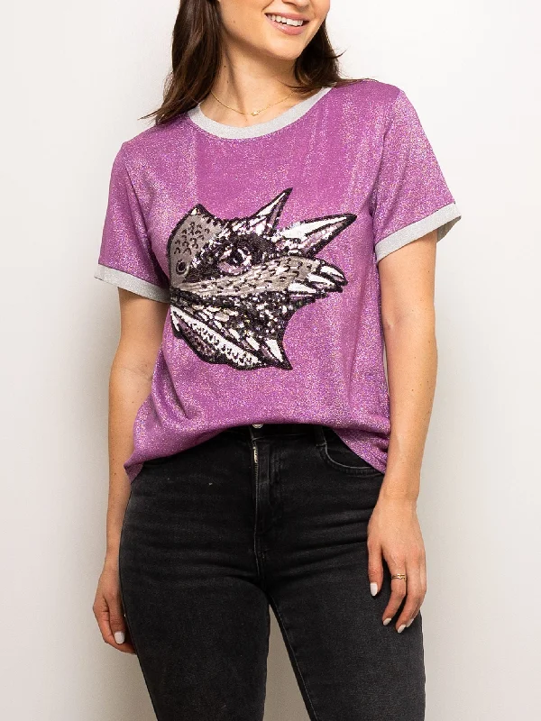 Glitter Purple Frog Tee Seamless Knitted Crochet