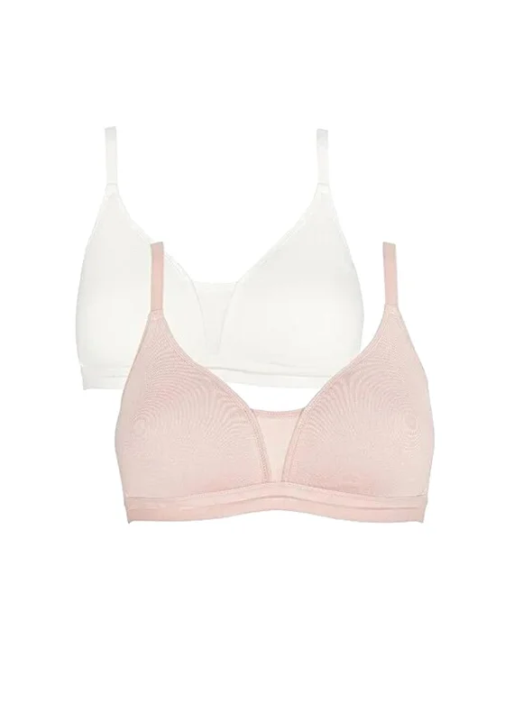 Royce Posie Comfort 2 Pack T-Shirt Bras, Blush Ivory Embroidered Appliqued Beaded