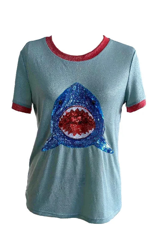 Glitter Shark Tee Oversized T-Shirt Spandex breathable