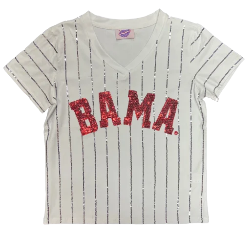 Sparkle Slugger Bama Pinstripe Jersey Tee Solid Print Embellished