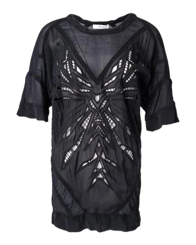 Patterned Sheer T-Shirt Top Real Fur Shearling Chenille