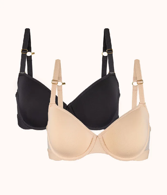 The Spacer T-Shirt Bra Bundle: Toasted Almond/Jet Black Polka Dot Checkered Tartan