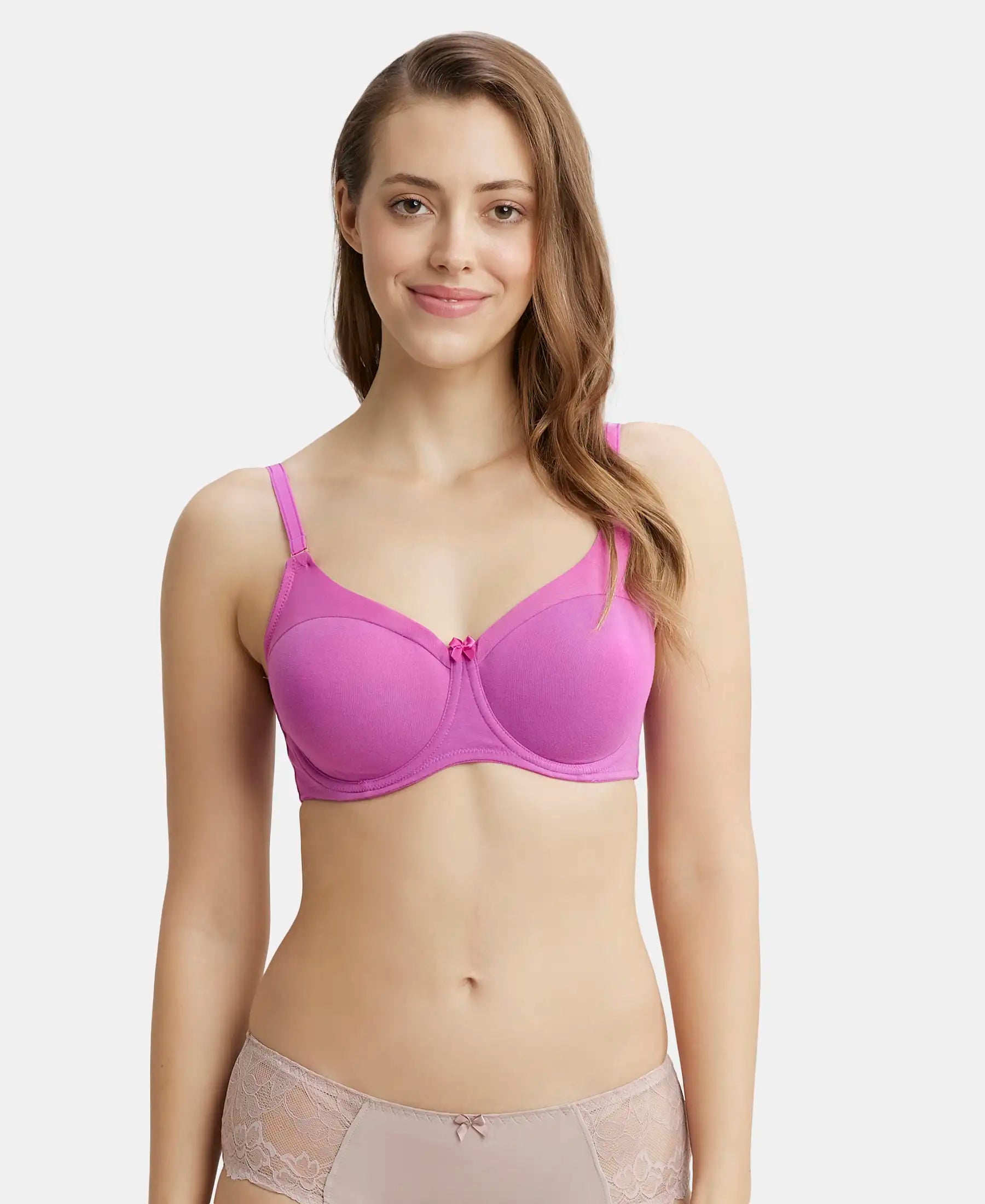Under-Wired Padded Super Combed Cotton Elastane Stretch Full Coverage T-Shirt Bra with Stylised Mesh Panel - Lavender Scent Polka Dot Checkered Tartan Under-Wired Padded Super Combed Cotton Elastane Stretch Full Coverage T-Shirt Bra with Stylised Mesh Panel - Lavender Scent Polka Dot Checkered Tartan