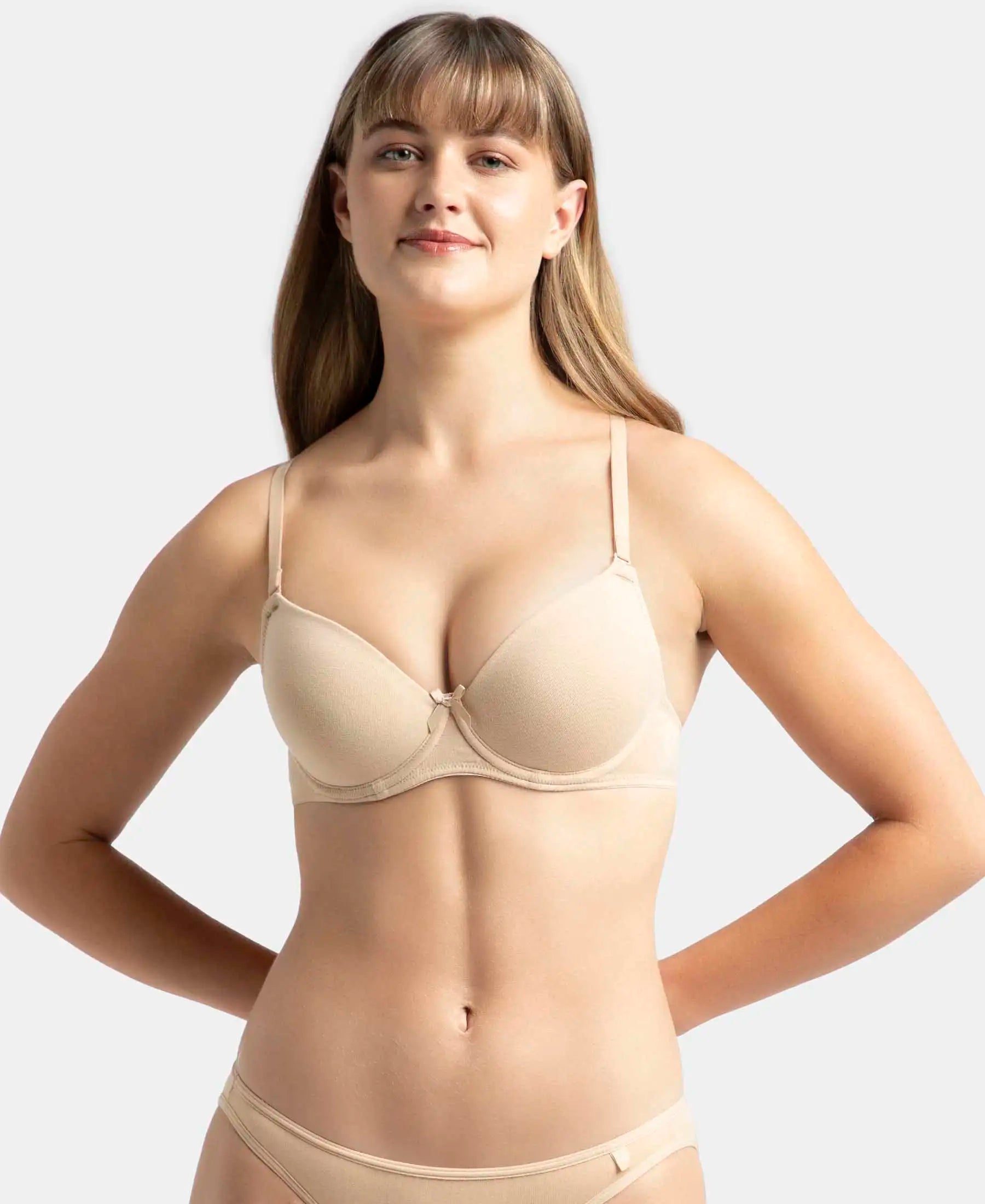 Under-Wired Padded Super Combed Cotton Elastane Stretch Medium Coverage T-Shirt Bra with Detachable Straps - Light Skin Zippered Buttoned Snapped Under-Wired Padded Super Combed Cotton Elastane Stretch Medium Coverage T-Shirt Bra with Detachable Straps - Light Skin Zippered Buttoned Snapped