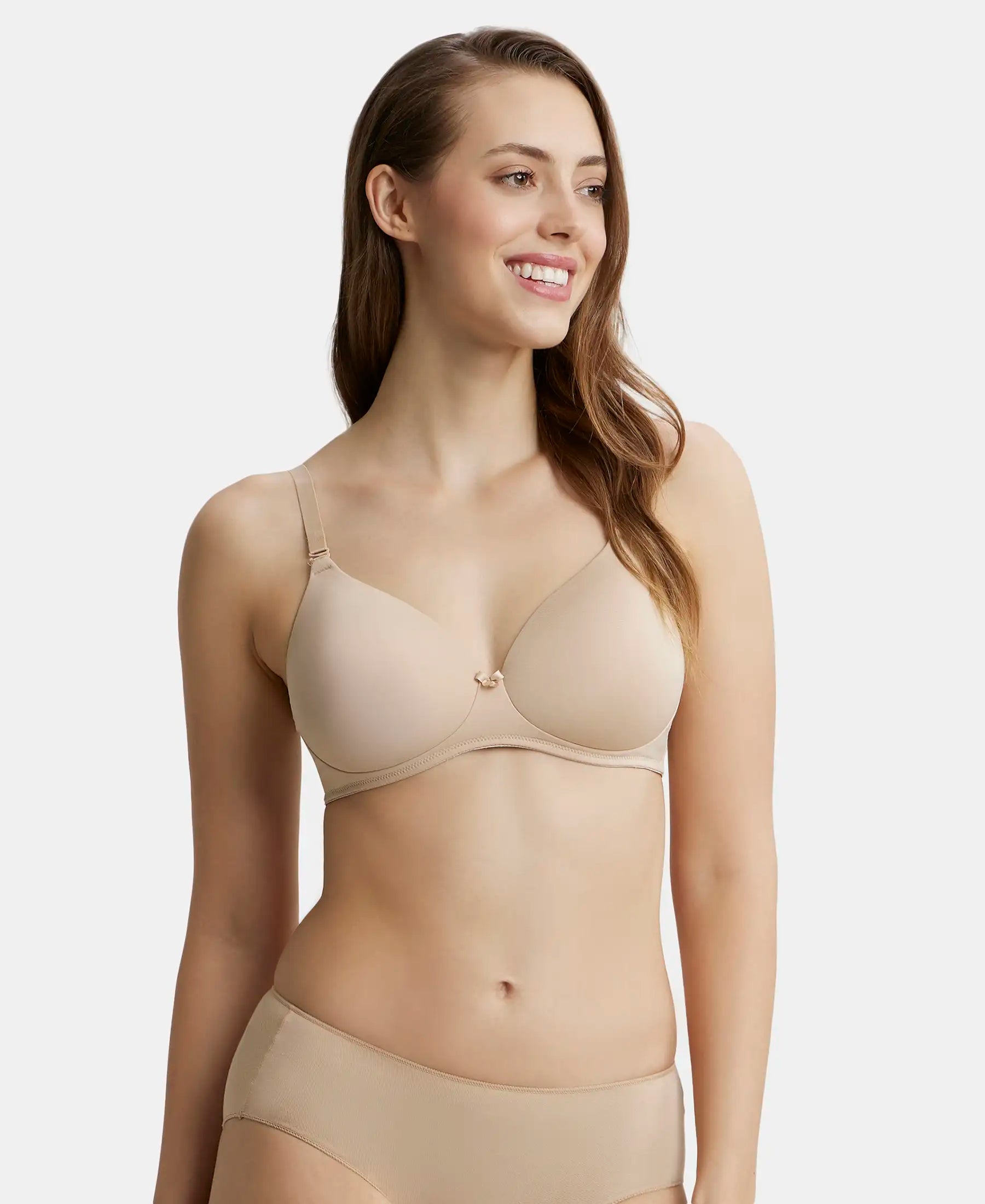 Wirefree Padded Microfiber Elastane Stretch Full Coverage T-Shirt Bra with Magic Under Cup - Light Skin Satin Fabric Silk Fabric Chiffon Fabric Wirefree Padded Microfiber Elastane Stretch Full Coverage T-Shirt Bra with Magic Under Cup - Light Skin Satin Fabric Silk Fabric Chiffon Fabric