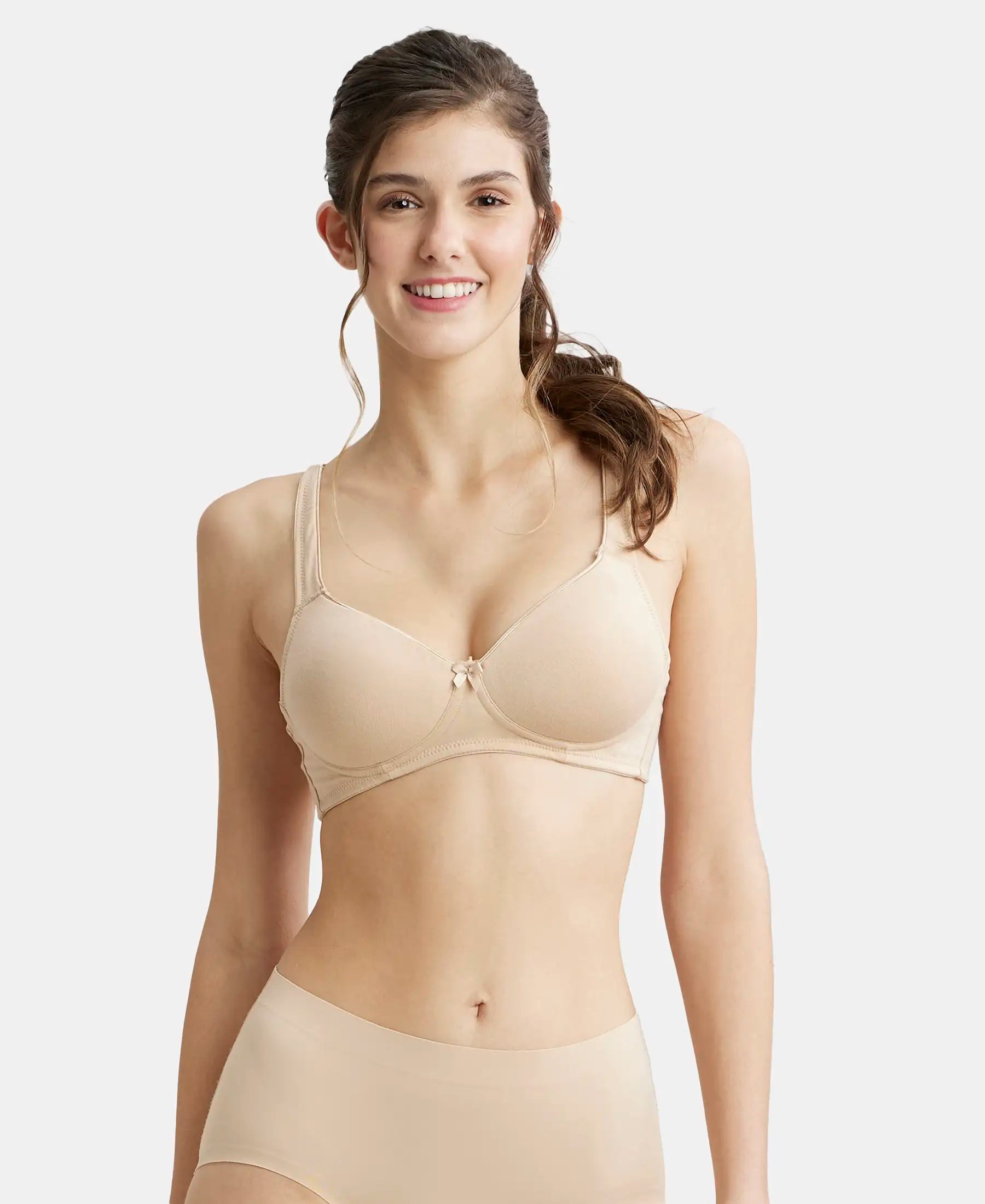 Wirefree Padded Super Combed Cotton Elastane Stretch Full Coverage T-Shirt Bra with Broad Fabric Straps - Light Skin Notch Collar Peter Pan Collar Cowl Neck Wirefree Padded Super Combed Cotton Elastane Stretch Full Coverage T-Shirt Bra with Broad Fabric Straps - Light Skin Notch Collar Peter Pan Collar Cowl Neck