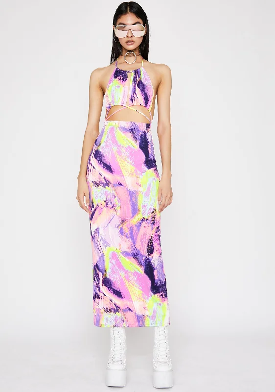 Abstract Thot Maxi Dress Elegant Maxi Dress with Drapes
