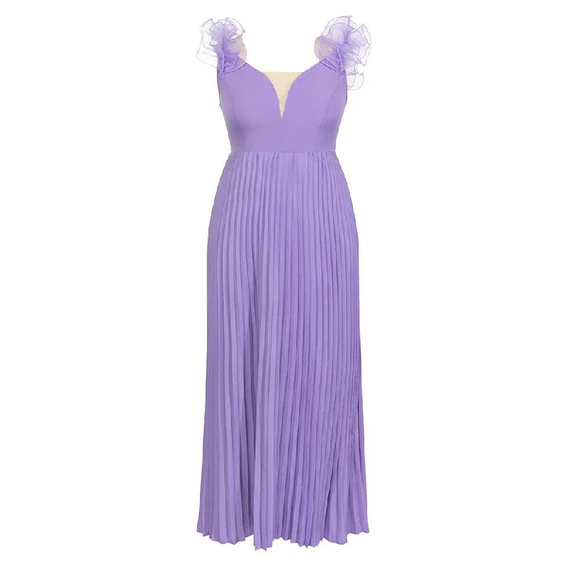 Annie Floral Sleeves with Pleated Maxi Dress Classic A-Line Maxi Dress