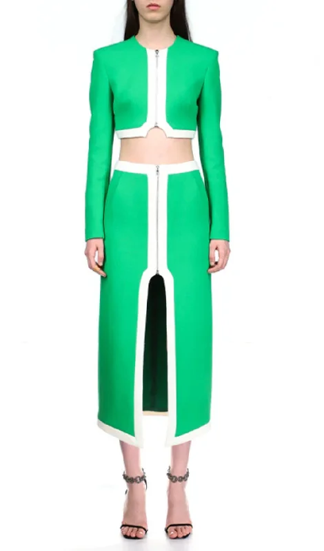 BANDAGE TWO-PIECE PATCHWORK MAXI DRESS IN GREEN Cozy Knit Maxi Dress