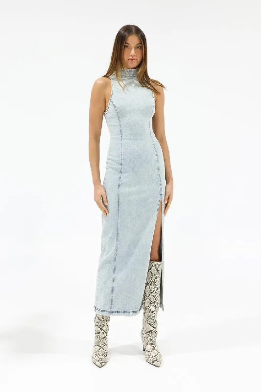 Belle Maxi Dress | Denim Trendy Floral Print Maxi Dress