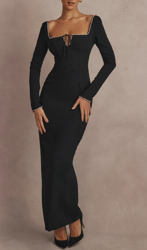 BLACK CRYSTAL EMBELLISHED MAXI DRESS Trendy Printed Maxi Dress