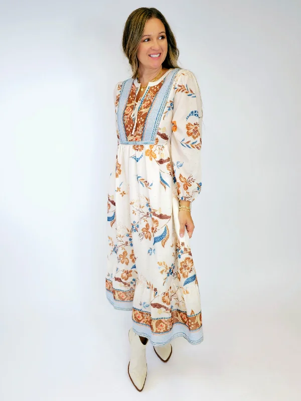 BOHO LONG SLEEVE LINED MAXI DRESS - CREAM Fashionable Open-Back Maxi Dress