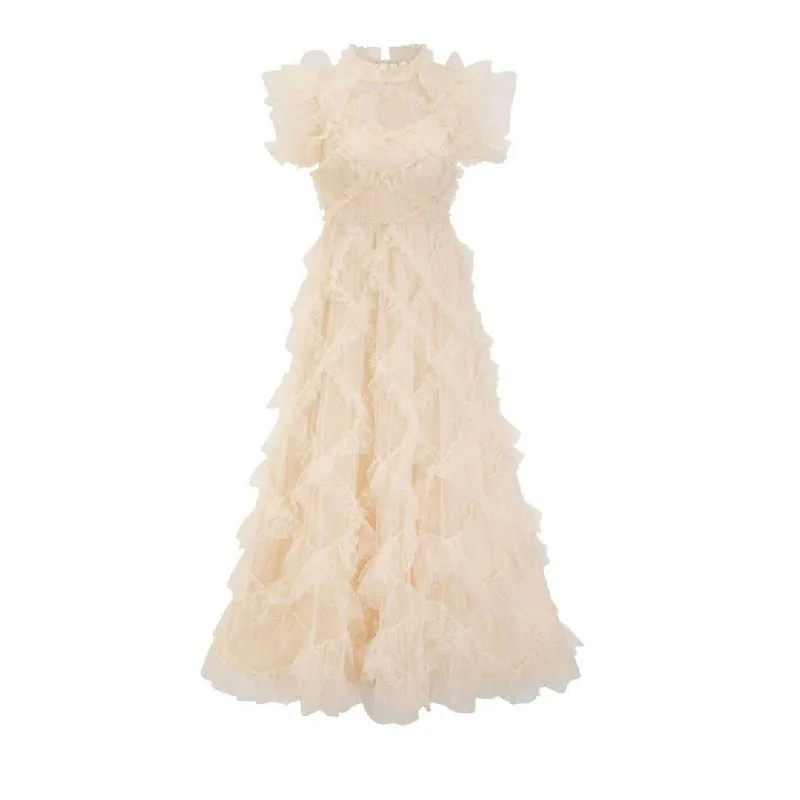 Bonnie Ruffled Floral Tulle Maxi Dress Stylish Longline Maxi Dress