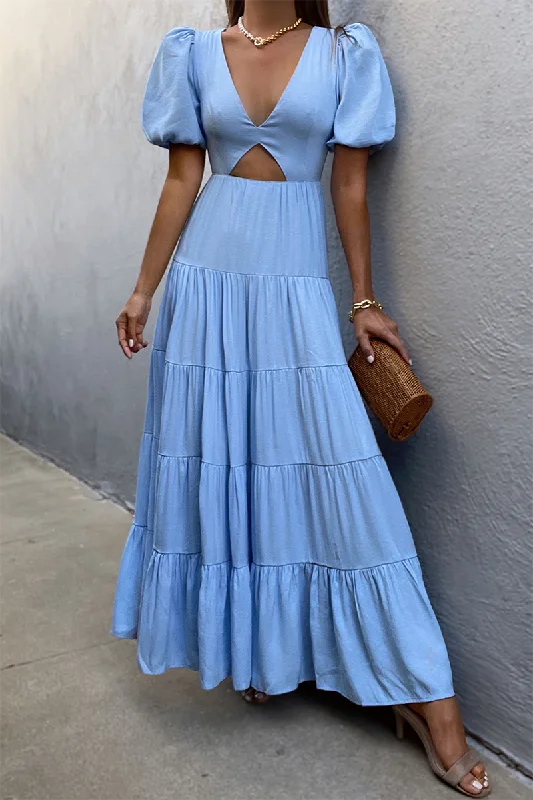 Cedros Maxi Dress in Sky Blue Chic Button-Up Maxi Dress