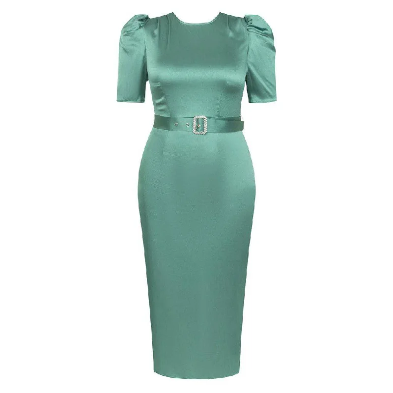 Charlotte Round Neck Puff Sleeves Maxi Dress Comfortable Fitted Maxi Dress